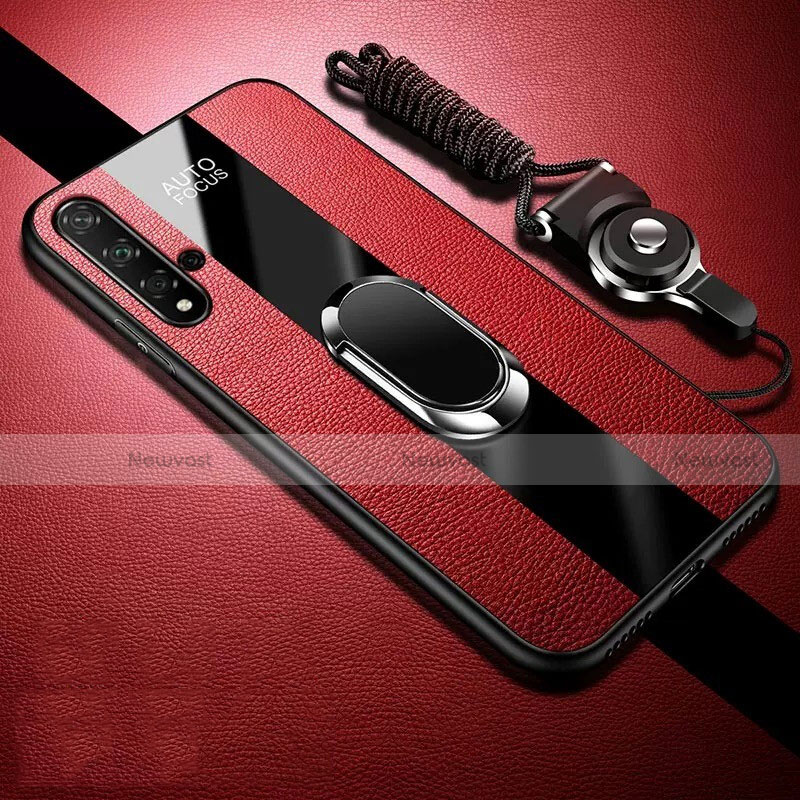 Soft Silicone Gel Leather Snap On Case Cover with Magnetic Finger Ring Stand T02 for Huawei Nova 5 Pro