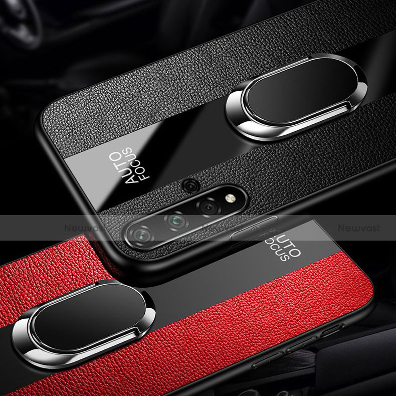 Soft Silicone Gel Leather Snap On Case Cover with Magnetic Finger Ring Stand T02 for Huawei Nova 5 Pro
