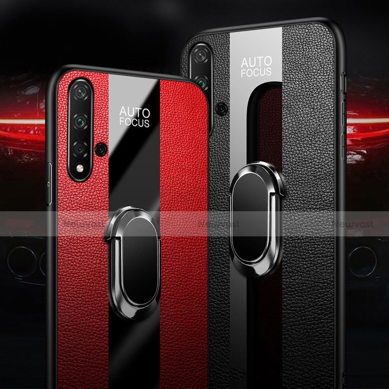 Soft Silicone Gel Leather Snap On Case Cover with Magnetic Finger Ring Stand T02 for Huawei Nova 5 Pro