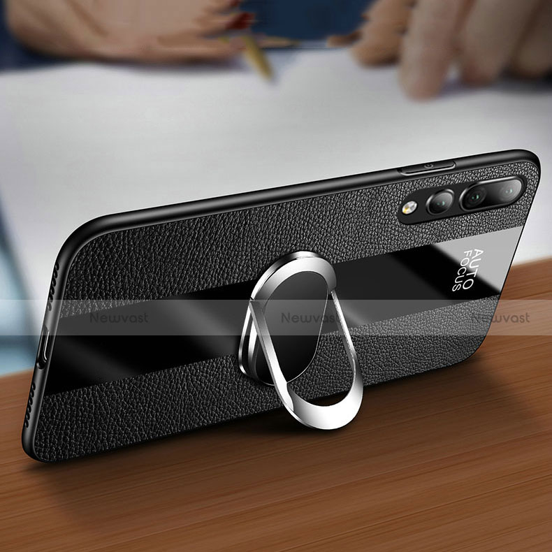 Soft Silicone Gel Leather Snap On Case Cover with Magnetic Finger Ring Stand T02 for Huawei P20 Pro