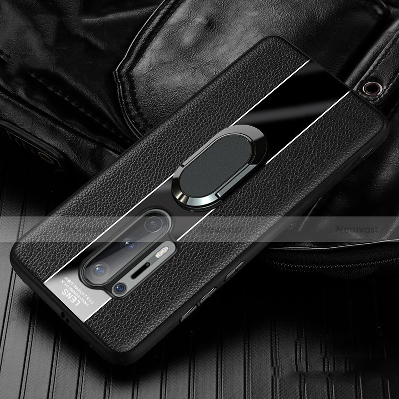 Soft Silicone Gel Leather Snap On Case Cover with Magnetic Finger Ring Stand T02 for OnePlus 8 Pro