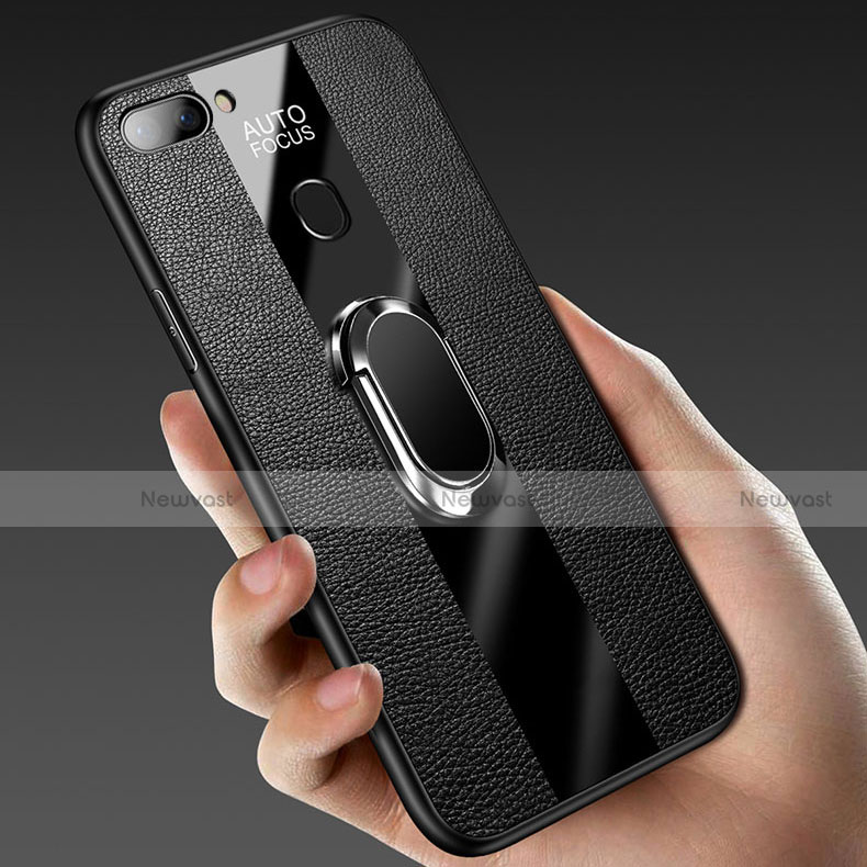 Soft Silicone Gel Leather Snap On Case Cover with Magnetic Finger Ring Stand T02 for Oppo K1