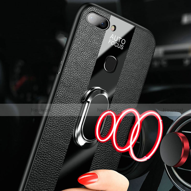 Soft Silicone Gel Leather Snap On Case Cover with Magnetic Finger Ring Stand T02 for Oppo K1