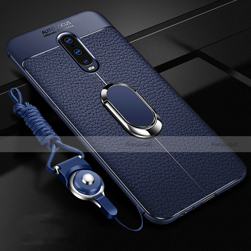 Soft Silicone Gel Leather Snap On Case Cover with Magnetic Finger Ring Stand T02 for Oppo RX17 Pro