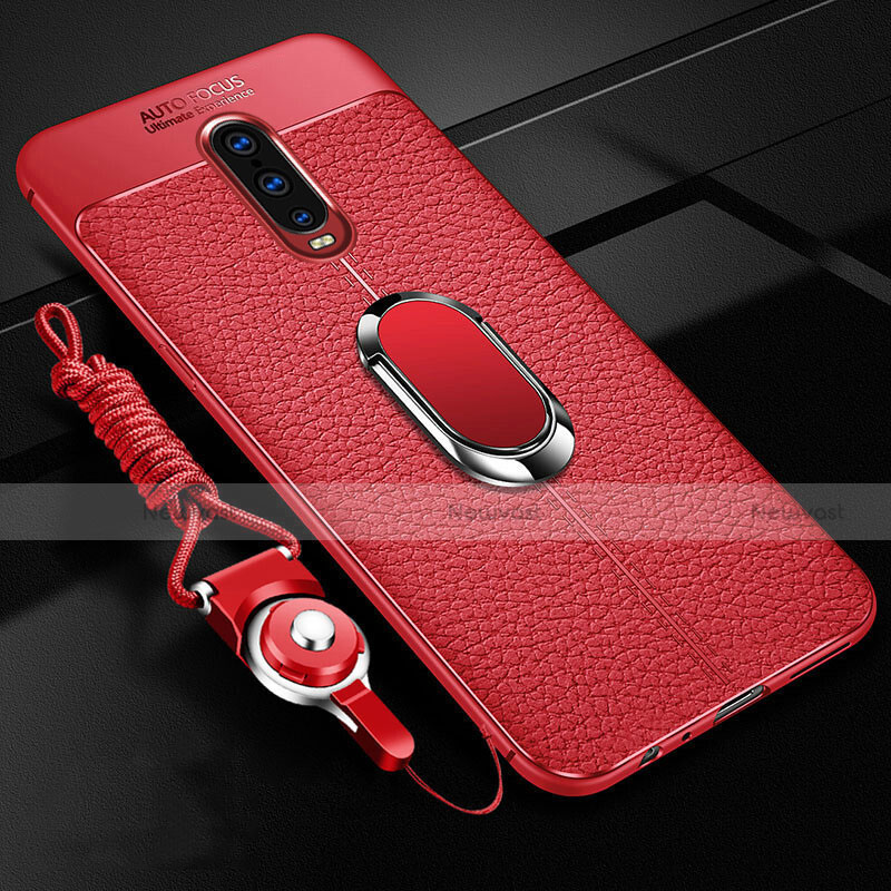 Soft Silicone Gel Leather Snap On Case Cover with Magnetic Finger Ring Stand T02 for Oppo RX17 Pro