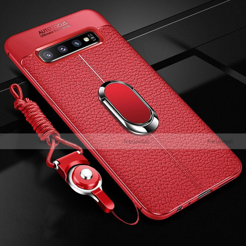 Soft Silicone Gel Leather Snap On Case Cover with Magnetic Finger Ring Stand T02 for Samsung Galaxy S10