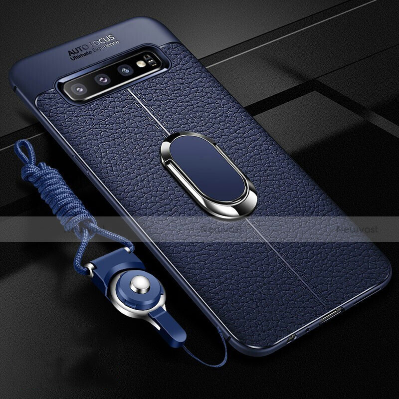 Soft Silicone Gel Leather Snap On Case Cover with Magnetic Finger Ring Stand T02 for Samsung Galaxy S10