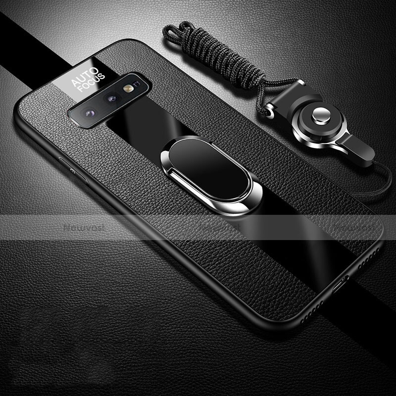 Soft Silicone Gel Leather Snap On Case Cover with Magnetic Finger Ring Stand T02 for Samsung Galaxy S10e