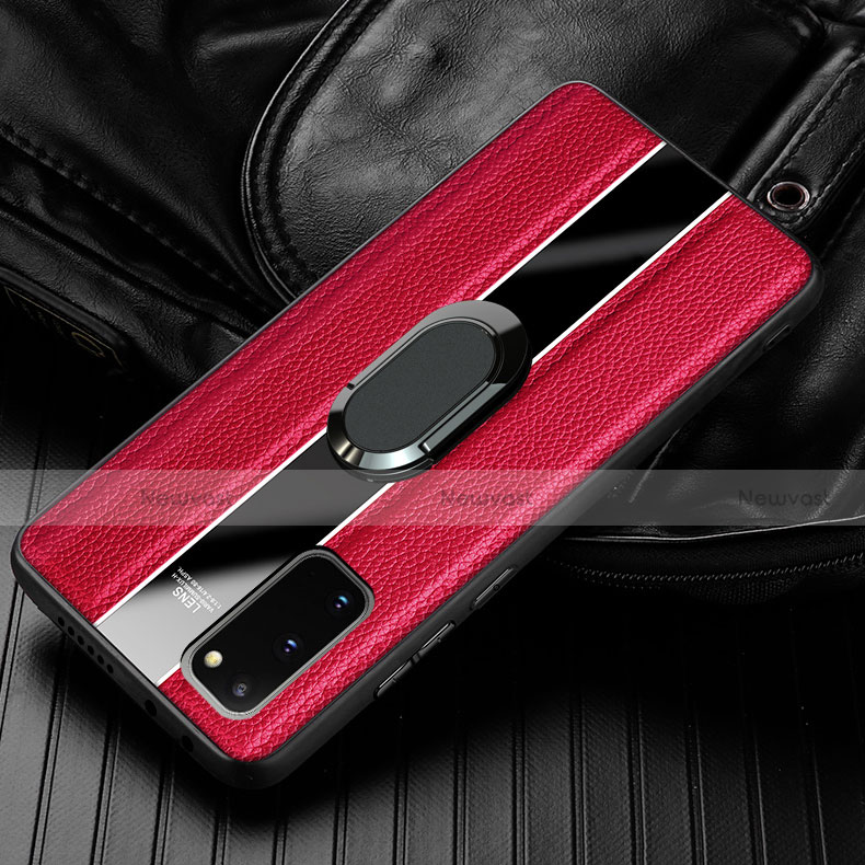 Soft Silicone Gel Leather Snap On Case Cover with Magnetic Finger Ring Stand T02 for Samsung Galaxy S20 5G