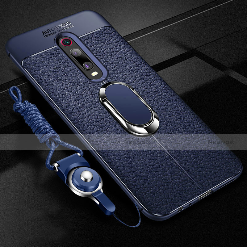 Soft Silicone Gel Leather Snap On Case Cover with Magnetic Finger Ring Stand T02 for Xiaomi Mi 9T Pro