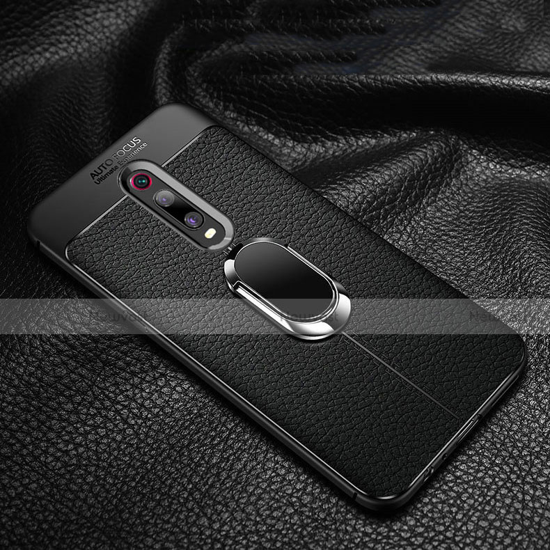 Soft Silicone Gel Leather Snap On Case Cover with Magnetic Finger Ring Stand T02 for Xiaomi Mi 9T Pro