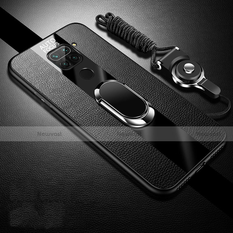 Soft Silicone Gel Leather Snap On Case Cover with Magnetic Finger Ring Stand T02 for Xiaomi Redmi 10X 4G