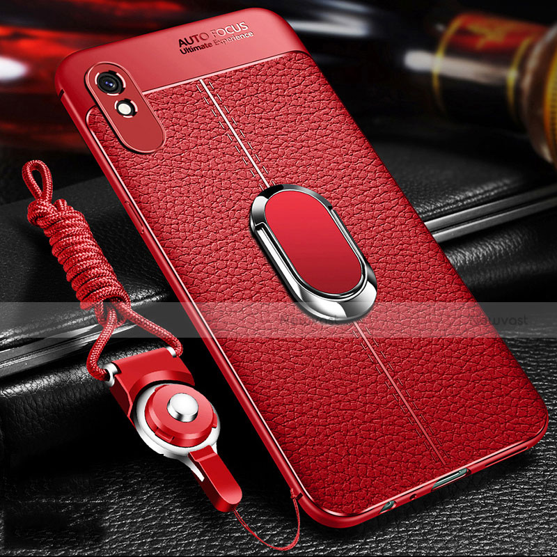 Soft Silicone Gel Leather Snap On Case Cover with Magnetic Finger Ring Stand T02 for Xiaomi Redmi 9A