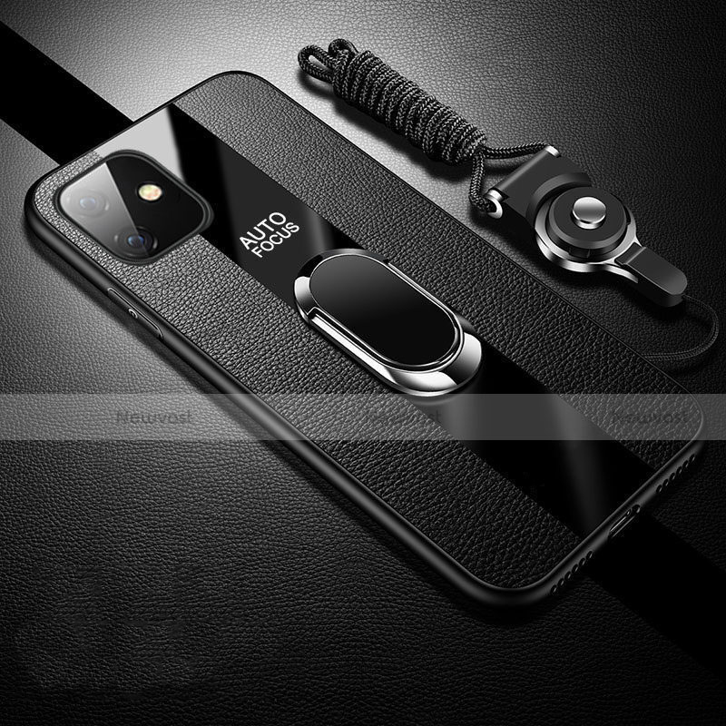 Soft Silicone Gel Leather Snap On Case Cover with Magnetic Finger Ring Stand T03 for Apple iPhone 11