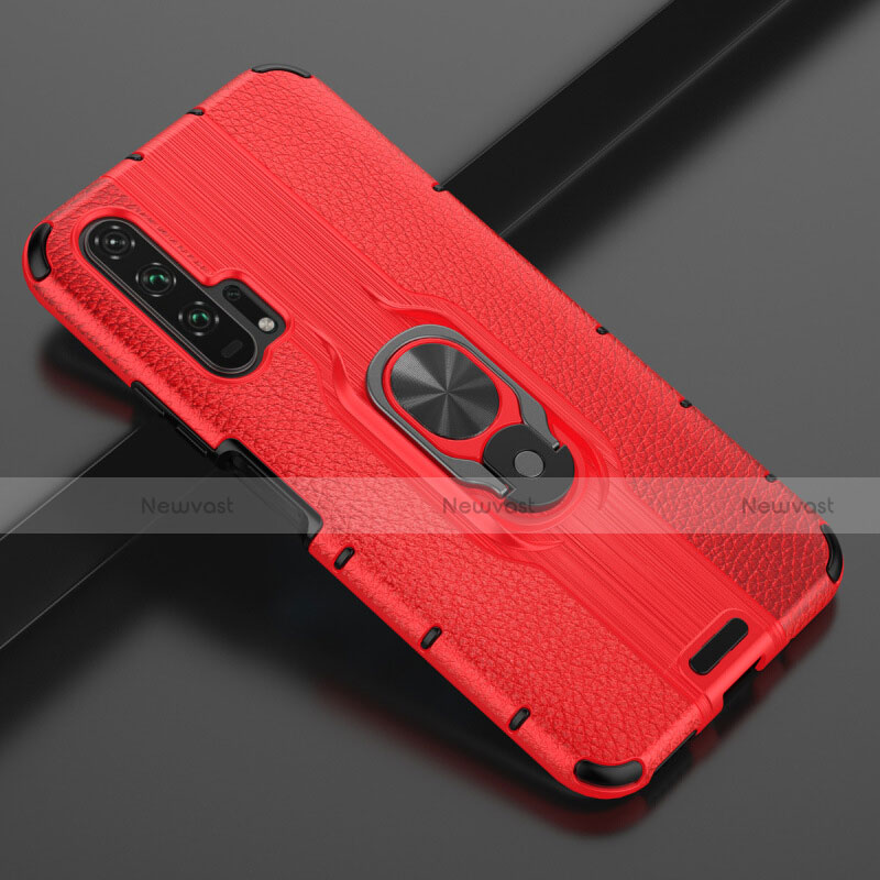 Soft Silicone Gel Leather Snap On Case Cover with Magnetic Finger Ring Stand T03 for Huawei Honor 20 Pro