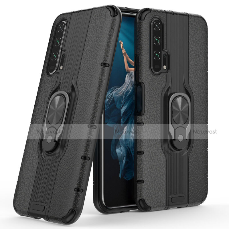 Soft Silicone Gel Leather Snap On Case Cover with Magnetic Finger Ring Stand T03 for Huawei Honor 20 Pro