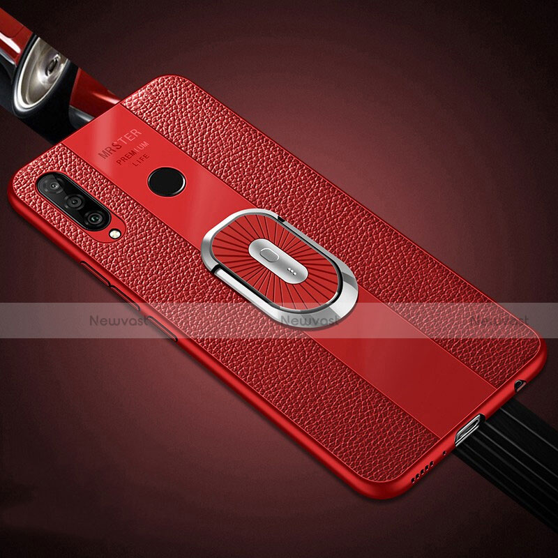 Soft Silicone Gel Leather Snap On Case Cover with Magnetic Finger Ring Stand T03 for Huawei Nova 4e