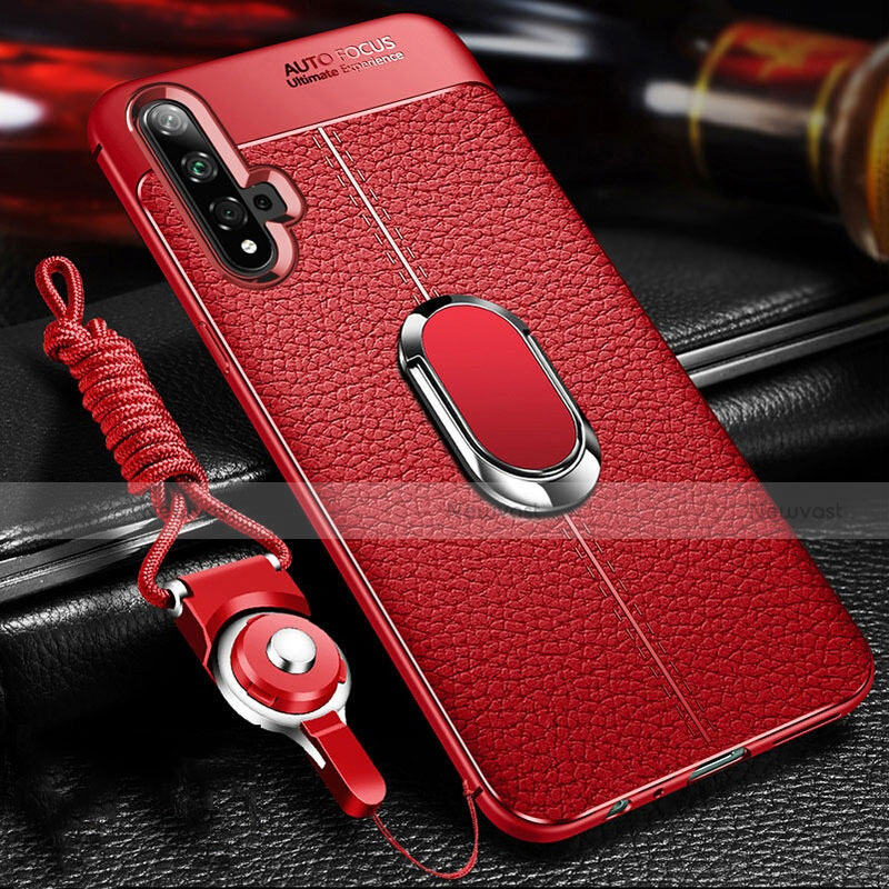 Soft Silicone Gel Leather Snap On Case Cover with Magnetic Finger Ring Stand T03 for Huawei Nova 5