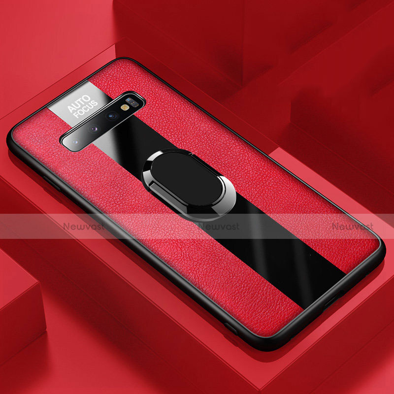 Soft Silicone Gel Leather Snap On Case Cover with Magnetic Finger Ring Stand T03 for Samsung Galaxy S10