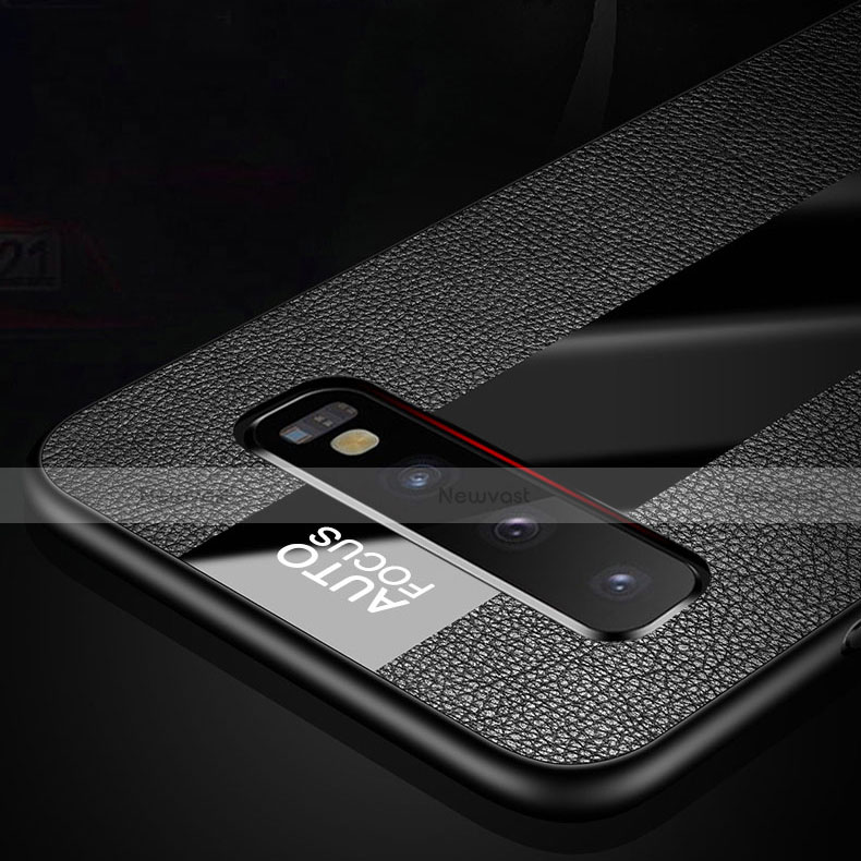 Soft Silicone Gel Leather Snap On Case Cover with Magnetic Finger Ring Stand T03 for Samsung Galaxy S10 Plus