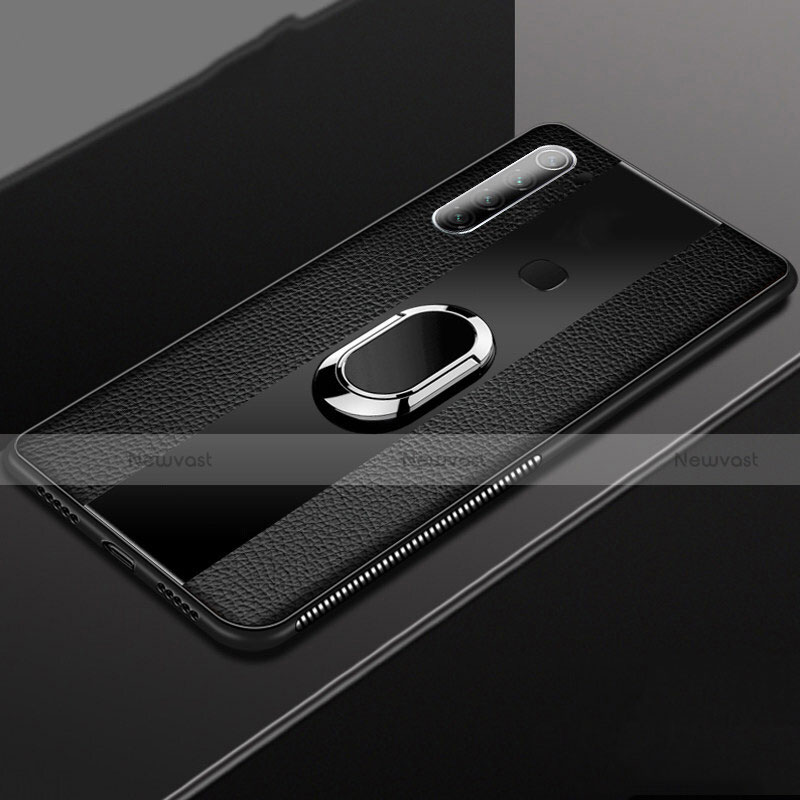 Soft Silicone Gel Leather Snap On Case Cover with Magnetic Finger Ring Stand T03 for Xiaomi Redmi Note 8