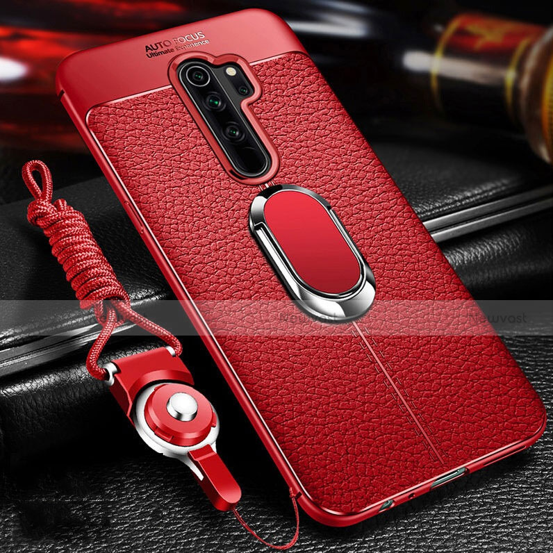 Soft Silicone Gel Leather Snap On Case Cover with Magnetic Finger Ring Stand T03 for Xiaomi Redmi Note 8 Pro