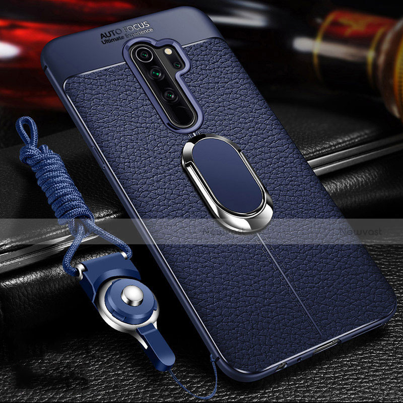 Soft Silicone Gel Leather Snap On Case Cover with Magnetic Finger Ring Stand T03 for Xiaomi Redmi Note 8 Pro