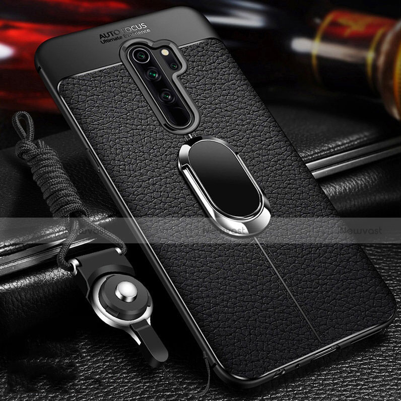 Soft Silicone Gel Leather Snap On Case Cover with Magnetic Finger Ring Stand T03 for Xiaomi Redmi Note 8 Pro