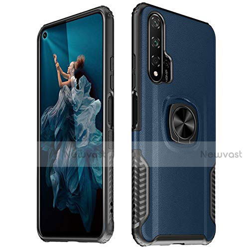 Soft Silicone Gel Leather Snap On Case Cover with Magnetic Finger Ring Stand T04 for Huawei Honor 20 Pro