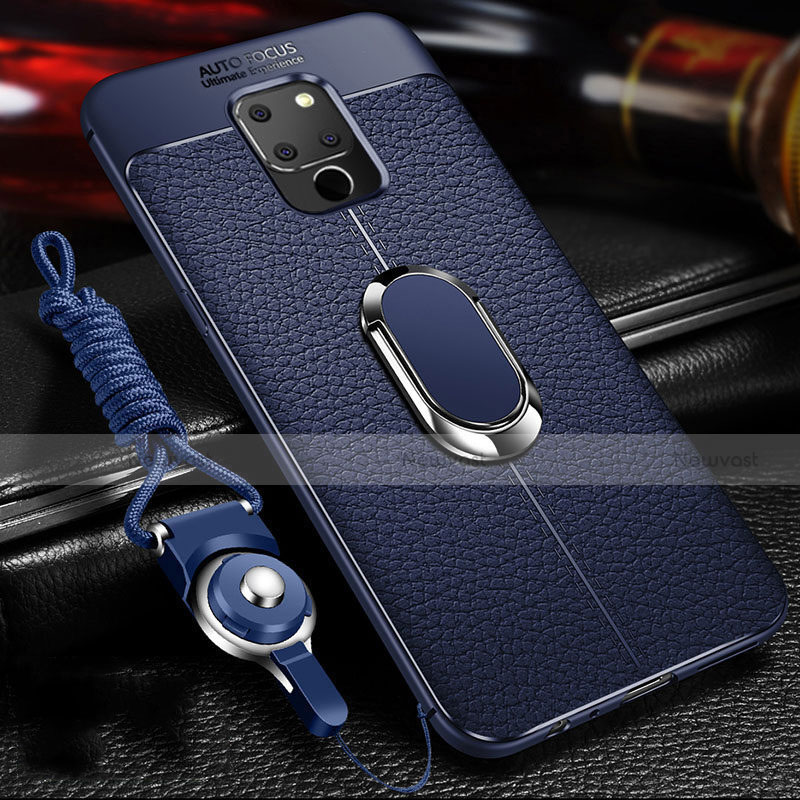 Soft Silicone Gel Leather Snap On Case Cover with Magnetic Finger Ring Stand T04 for Huawei Mate 20