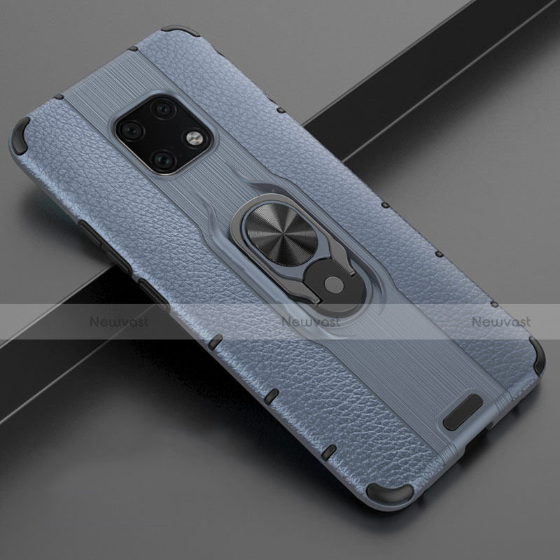 Soft Silicone Gel Leather Snap On Case Cover with Magnetic Finger Ring Stand T04 for Huawei Mate 20 Pro
