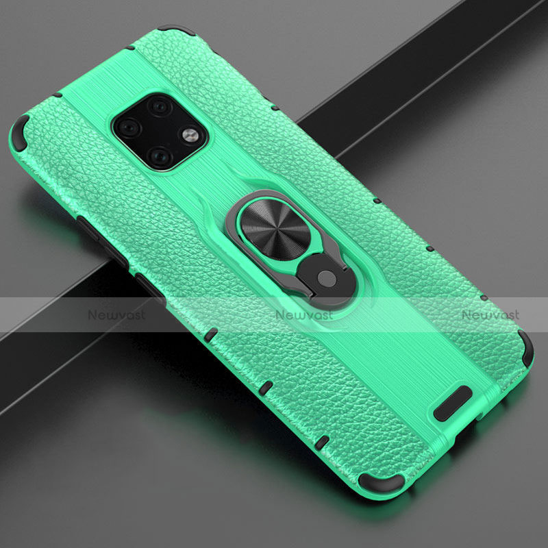 Soft Silicone Gel Leather Snap On Case Cover with Magnetic Finger Ring Stand T04 for Huawei Mate 20 Pro Green