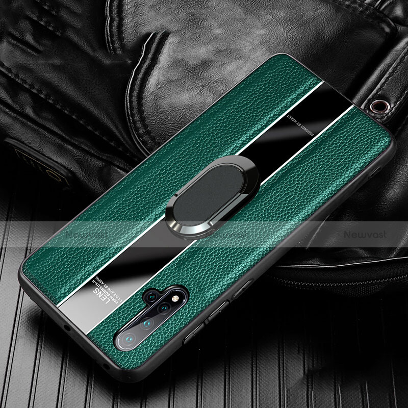 Soft Silicone Gel Leather Snap On Case Cover with Magnetic Finger Ring Stand T04 for Huawei Nova 5 Pro Green
