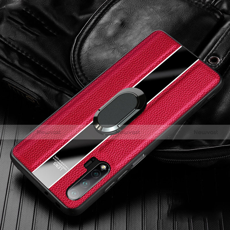 Soft Silicone Gel Leather Snap On Case Cover with Magnetic Finger Ring Stand T04 for Huawei Nova 6 5G