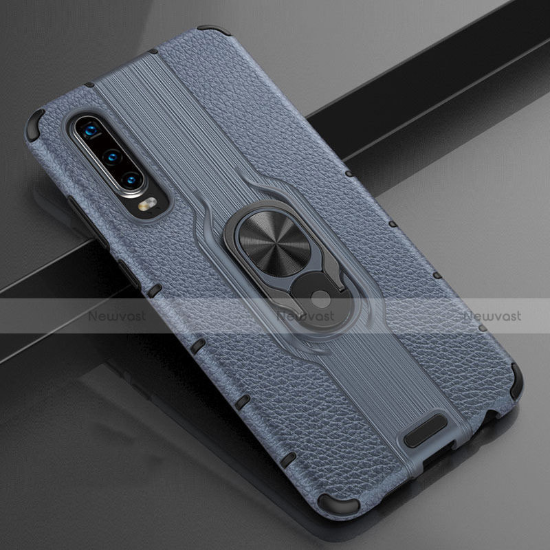 Soft Silicone Gel Leather Snap On Case Cover with Magnetic Finger Ring Stand T04 for Huawei P30