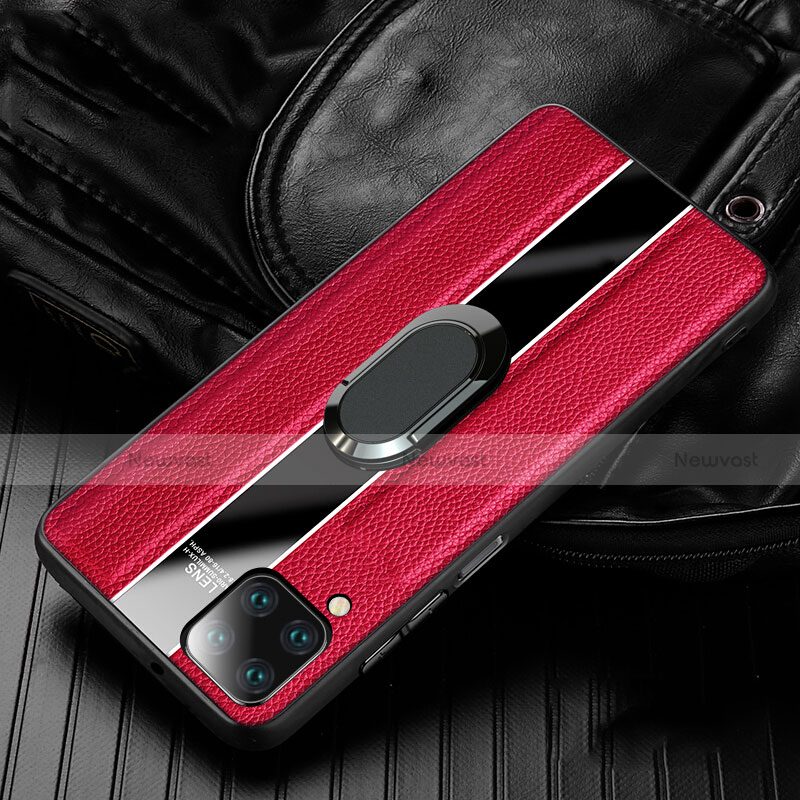 Soft Silicone Gel Leather Snap On Case Cover with Magnetic Finger Ring Stand T04 for Huawei P40 Lite