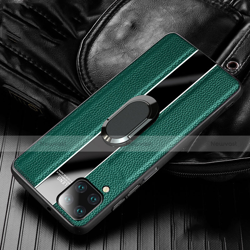 Soft Silicone Gel Leather Snap On Case Cover with Magnetic Finger Ring Stand T04 for Huawei P40 Lite Green