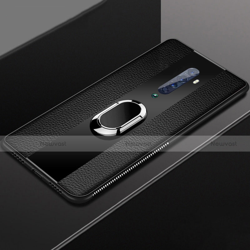 Soft Silicone Gel Leather Snap On Case Cover with Magnetic Finger Ring Stand T04 for Oppo Reno2