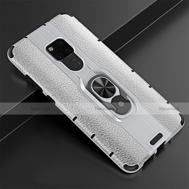 Soft Silicone Gel Leather Snap On Case Cover with Magnetic Finger Ring Stand T05 for Huawei Mate 20