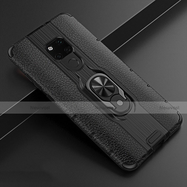Soft Silicone Gel Leather Snap On Case Cover with Magnetic Finger Ring Stand T05 for Huawei Mate 20