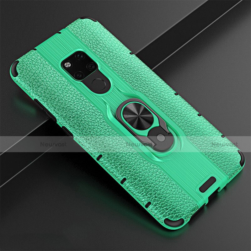Soft Silicone Gel Leather Snap On Case Cover with Magnetic Finger Ring Stand T05 for Huawei Mate 20 Green