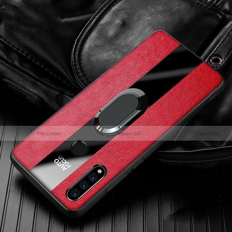 Soft Silicone Gel Leather Snap On Case Cover with Magnetic Finger Ring Stand T05 for Huawei P30 Lite