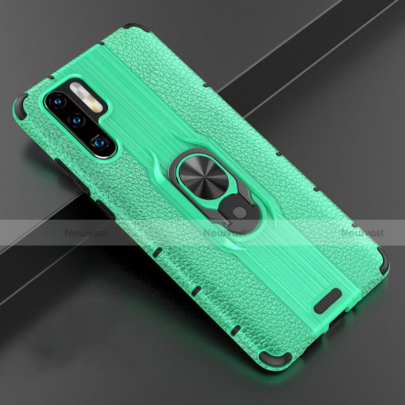 Soft Silicone Gel Leather Snap On Case Cover with Magnetic Finger Ring Stand T06 for Huawei P30 Pro