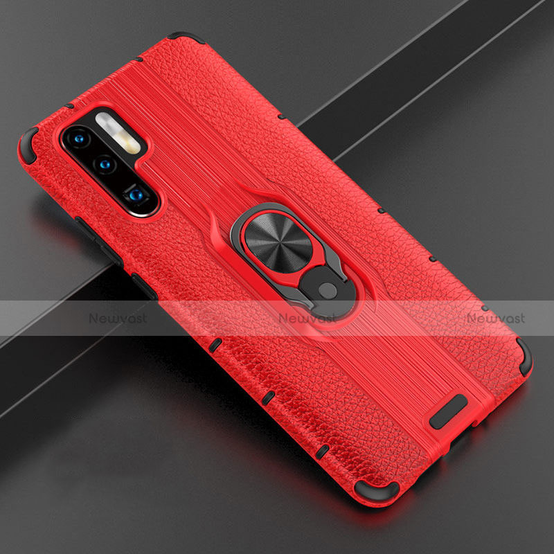 Soft Silicone Gel Leather Snap On Case Cover with Magnetic Finger Ring Stand T06 for Huawei P30 Pro New Edition