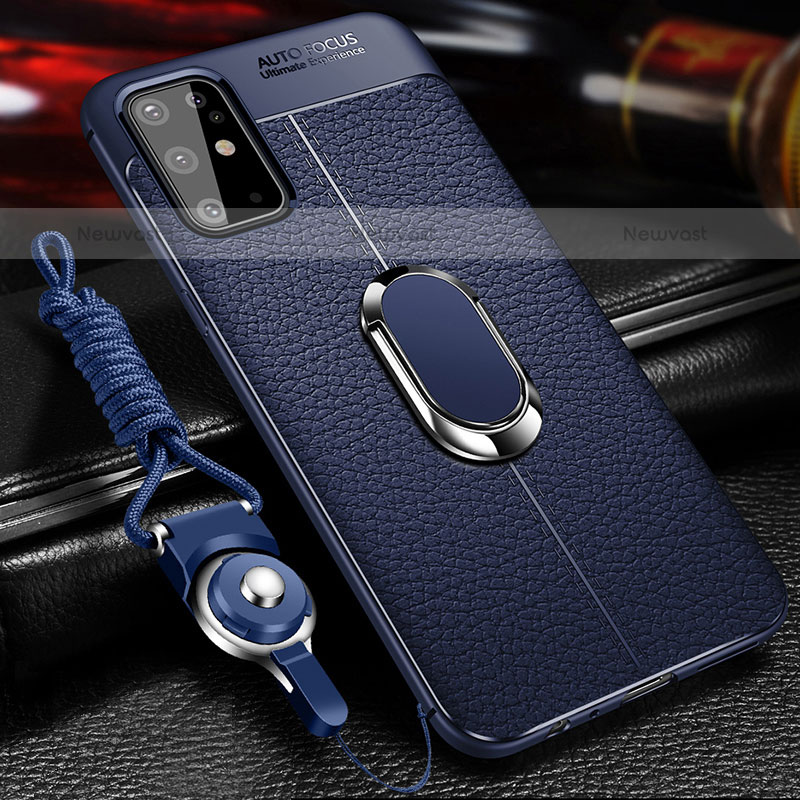 Soft Silicone Gel Leather Snap On Case Cover with Magnetic Finger Ring Stand WL1 for Samsung Galaxy S20 Plus Blue