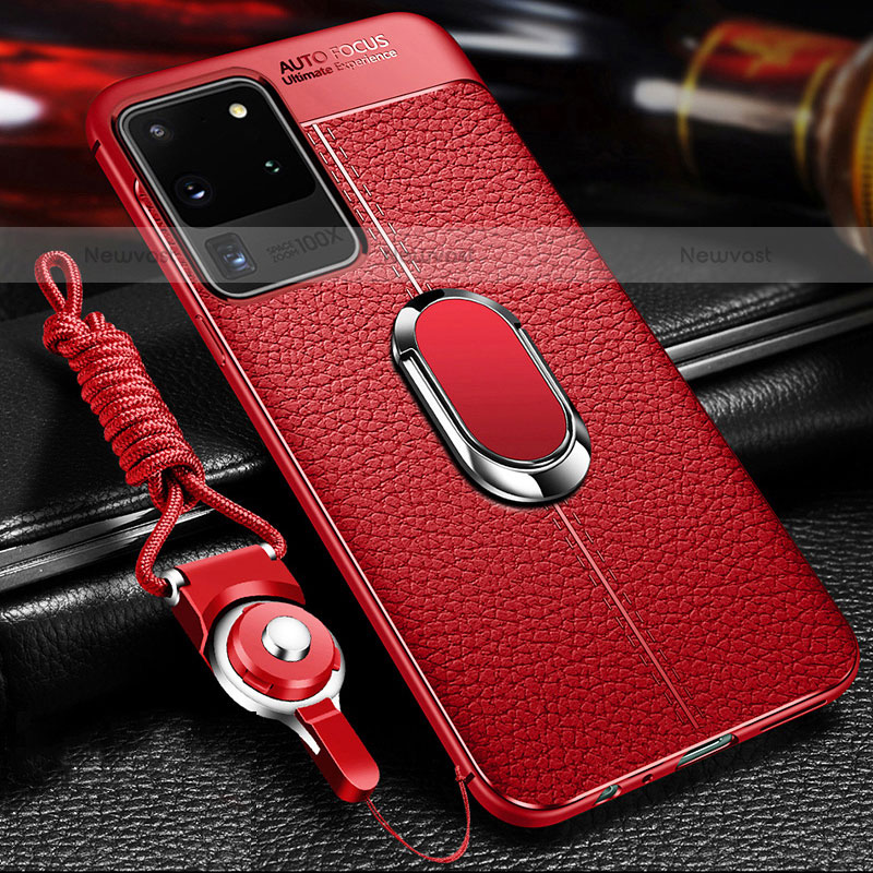 Soft Silicone Gel Leather Snap On Case Cover with Magnetic Finger Ring Stand WL1 for Samsung Galaxy S20 Ultra 5G
