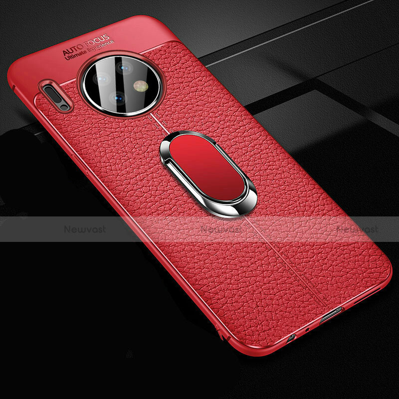 Soft Silicone Gel Leather Snap On Case Cover with Magnetic Finger Ring Stand Z02 for Huawei Mate 30E Pro 5G Red