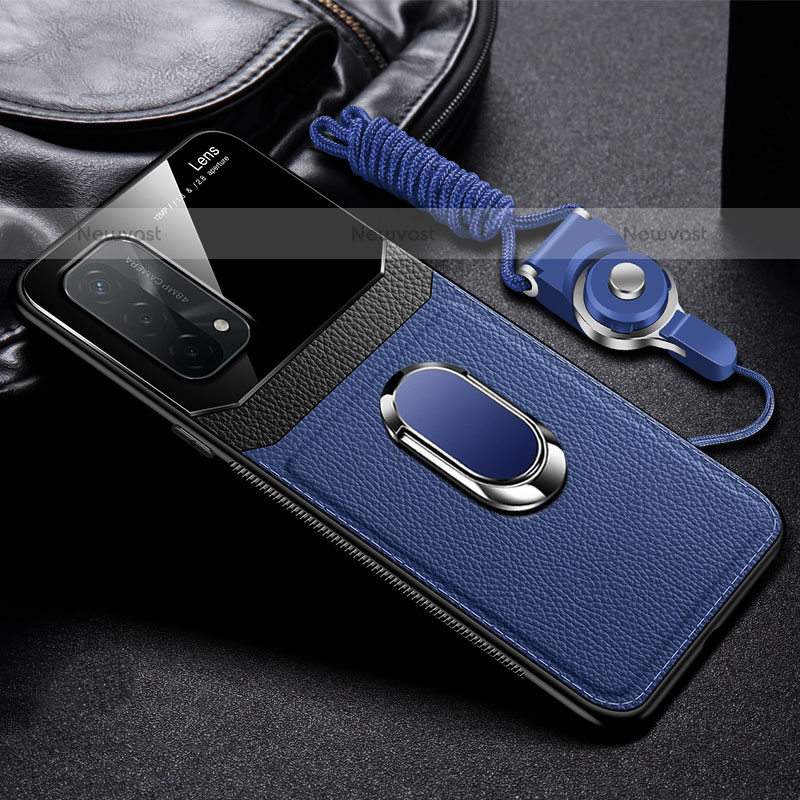 Soft Silicone Gel Leather Snap On Case Cover with Magnetic FL1 for OnePlus Nord N200 5G Blue