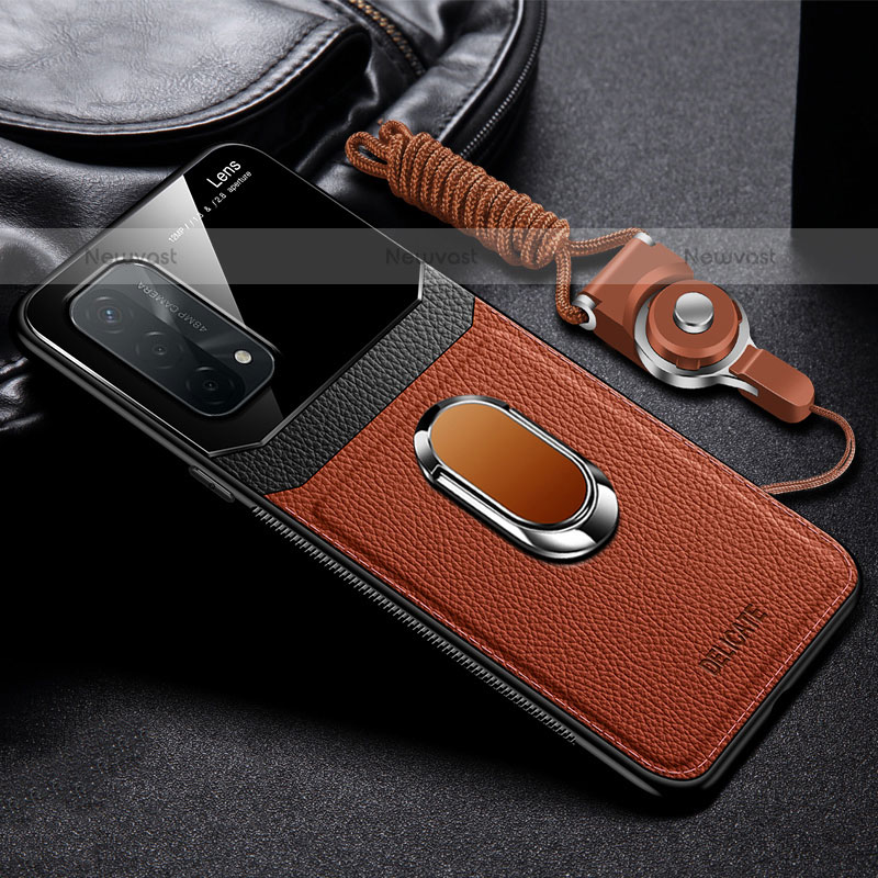 Soft Silicone Gel Leather Snap On Case Cover with Magnetic FL1 for OnePlus Nord N200 5G Brown