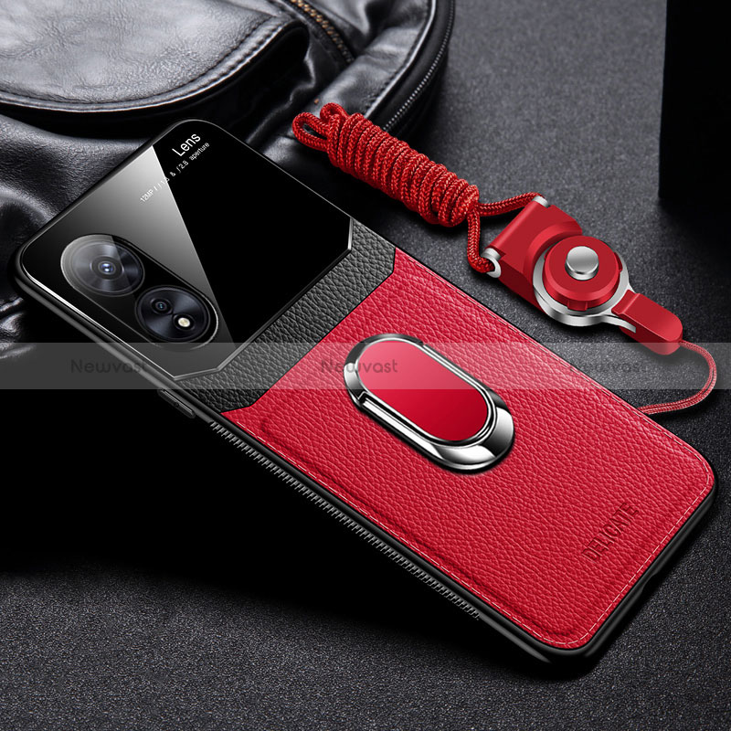 Soft Silicone Gel Leather Snap On Case Cover with Magnetic FL1 for Oppo A78 5G Red